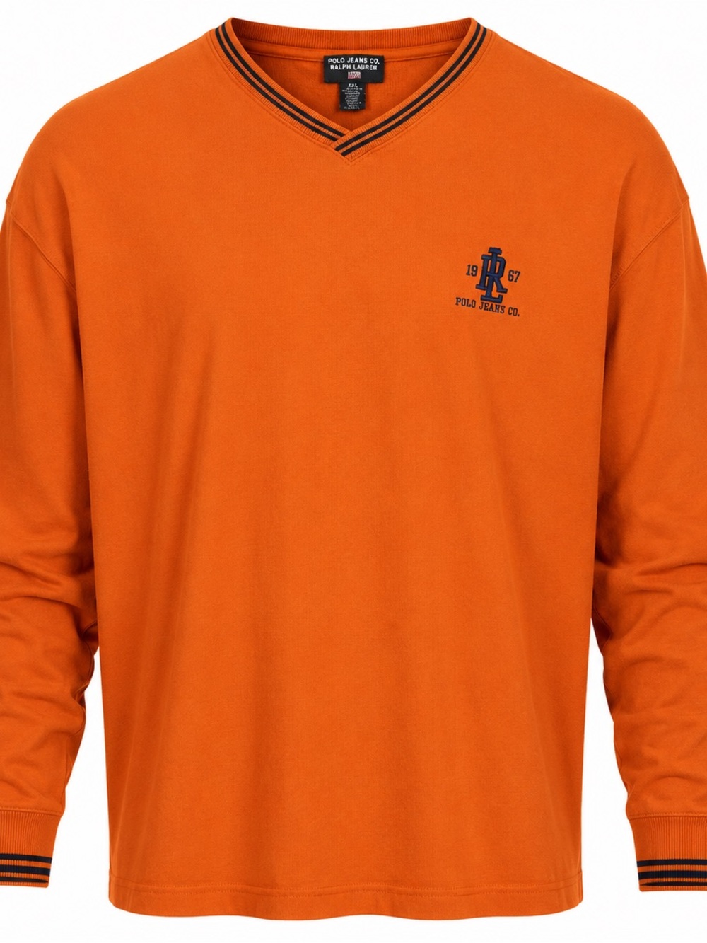 Vintage Polo Jeans Co Ralph Lauren XXL Orange V-Neck Long Sleeve Shirt 1967